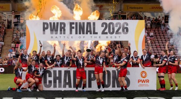 Premiership Women's Rugby winners celebrating