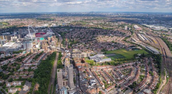 Aerial CGI showing The Pages, part of the Wembley Housing Zone regeneration