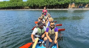 dragon boat racing paddling on the river