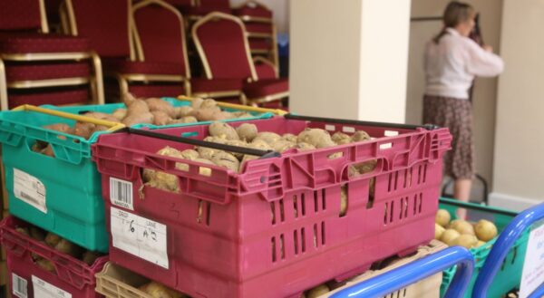 stacks of potatoes at Finchley foodbank