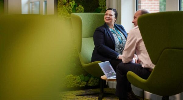 a man and woman in the Leatherhead office