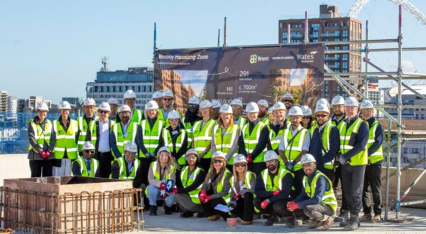 Cecil Avenue topping out Wates Residential team