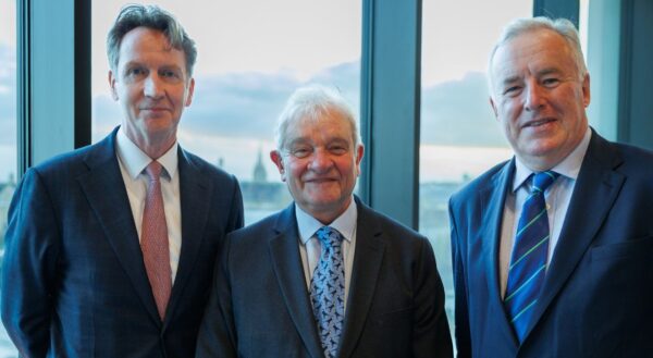 Eoghan O'Lionaird, Tim Wates and Sir Paul Nurse at the Life and Mind Building