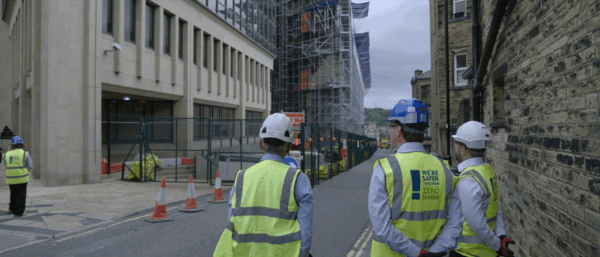 Lloyds Trinity Project, Halifax employees looking at exterior view