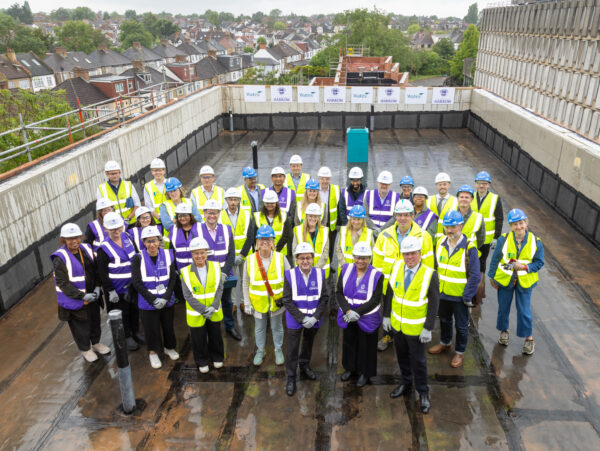Topping out ceremony group photo from Milton Road