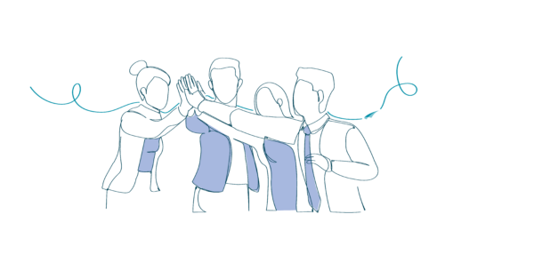 An illustration of a group of people high-fiving, showcasing collaboration and teamwork.