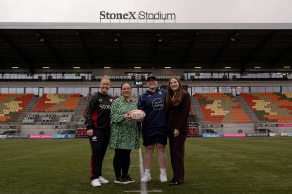 Wates and PWR celebrate International Women's Day - Aimee Shann and Kerry Appleyard from Wates with Marlie Packer and Hannah Botterman