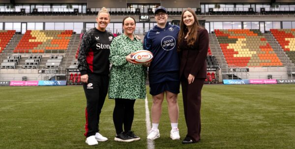 Wates and PWR celebrate International Women's Day - Aimee Shann and Kerry Appleyard from Wates with Marlie Packer and Hannah Botterman
