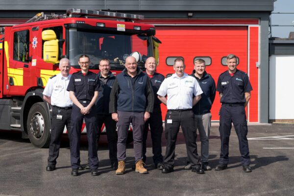 Wates Construction West team with Cheshire Fire and Rescue Service at a fire station following appointment to the Procure Partnerships North West Contractor Framework.