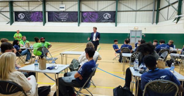 Eoghan O'Lionaird speaking to the students at NESCOT