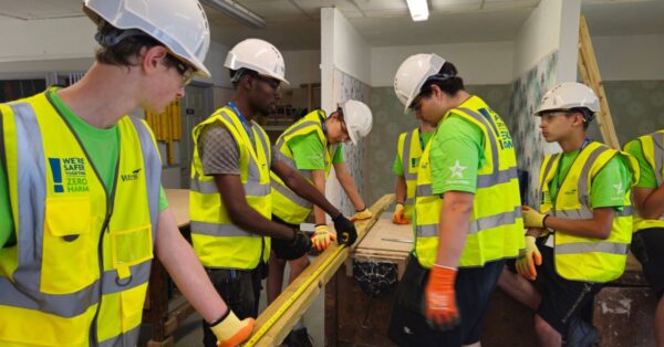 Students constructing in a workshop