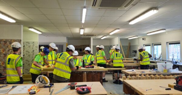 Students in a construction workshop