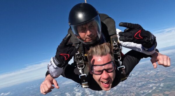Two men skydiving